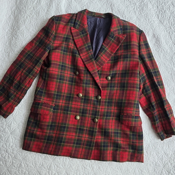 Vintage Tartan Scottish Plaid Double Breasted Blazer Preppy Academia Wool Blazer - Picture 1 of 16